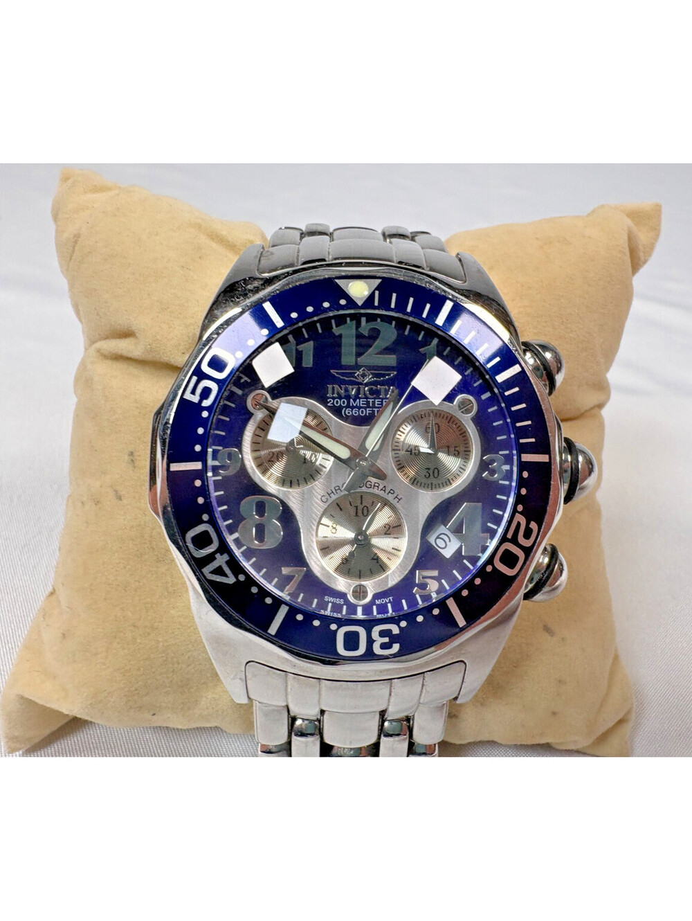 Invicta 3210 Pro Diver Chronograph Swiss 200M Blue Dial Stainless Steel Watch